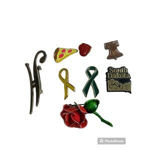 Lot of 8 Assorted Vintage Pins. Green Ribbon,Yellow Ribbon, United Appeal, Pizza